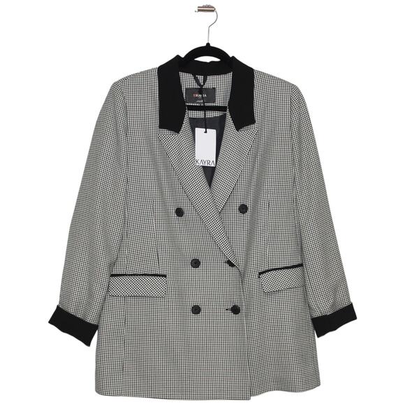 KAYRA Houndstooth Double-breasted Blazer Black & Green NWT Size 44 Large - Picture 2 of 9